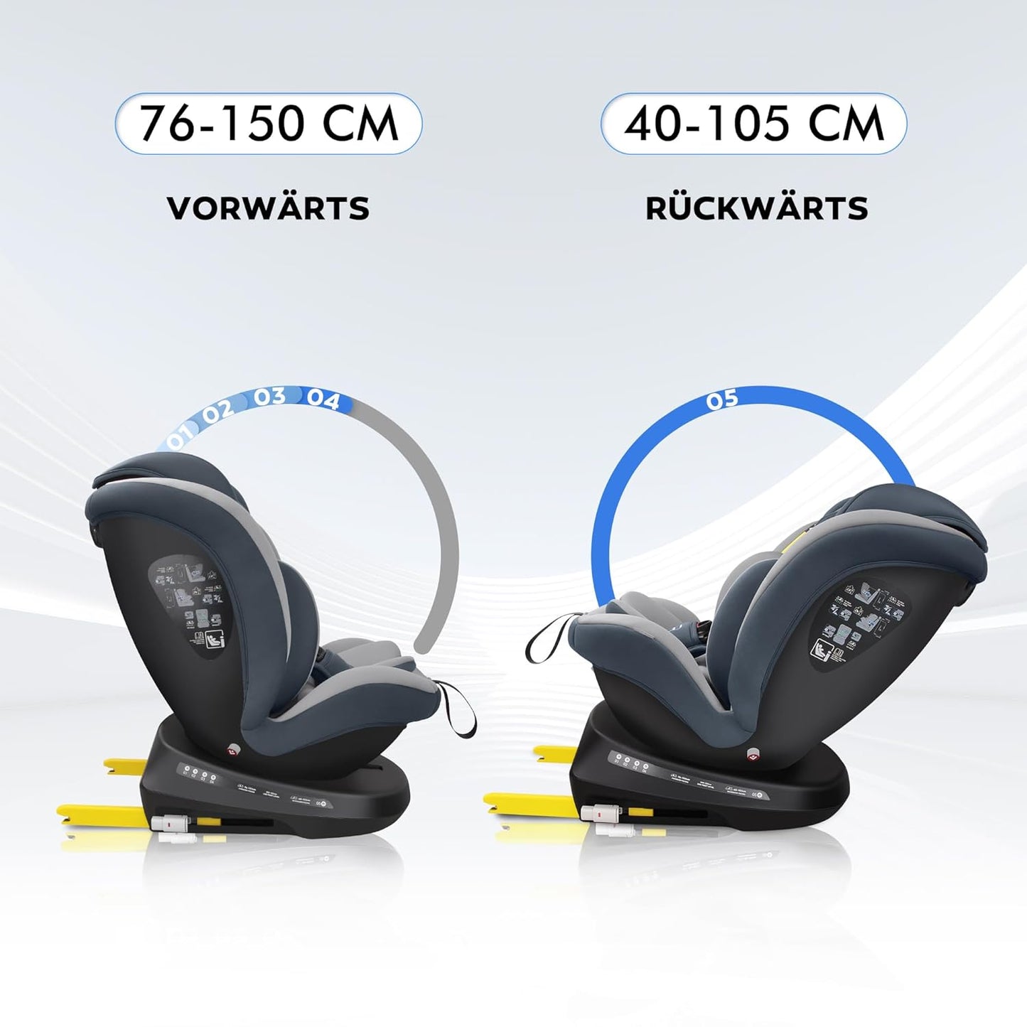 Reecle 360 Drehbar i-Size Kindersitz mit ISOFIX 40-150 cm (0-36 kg) Reboarder, ab Geburt -12 Jahre, ECE R129