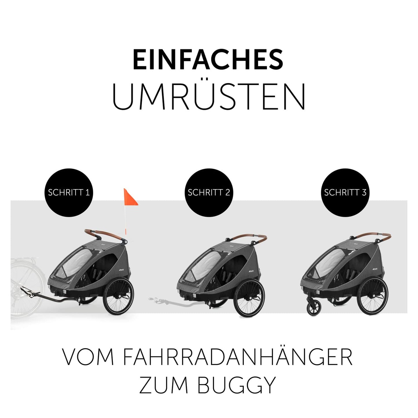 hauck Fahrradanhänger & Kinderwagen Dryk Duo Plus mit Federung, für 2 Kinder (6-48 Monate), inkl. Deichsel, Buggyrad, Fahne und LED Licht, Faltbar, Höhenverstellbar, XL Kofferaum (Dark Green)