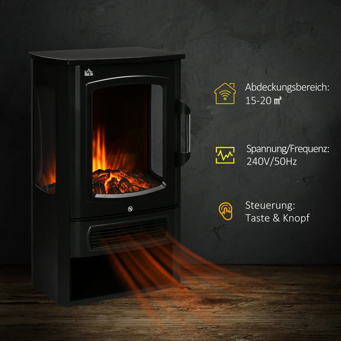 HOMCOM Elektrokamin LED-Flammeneffekt 2 Heizstufen Überhitzungsschutz