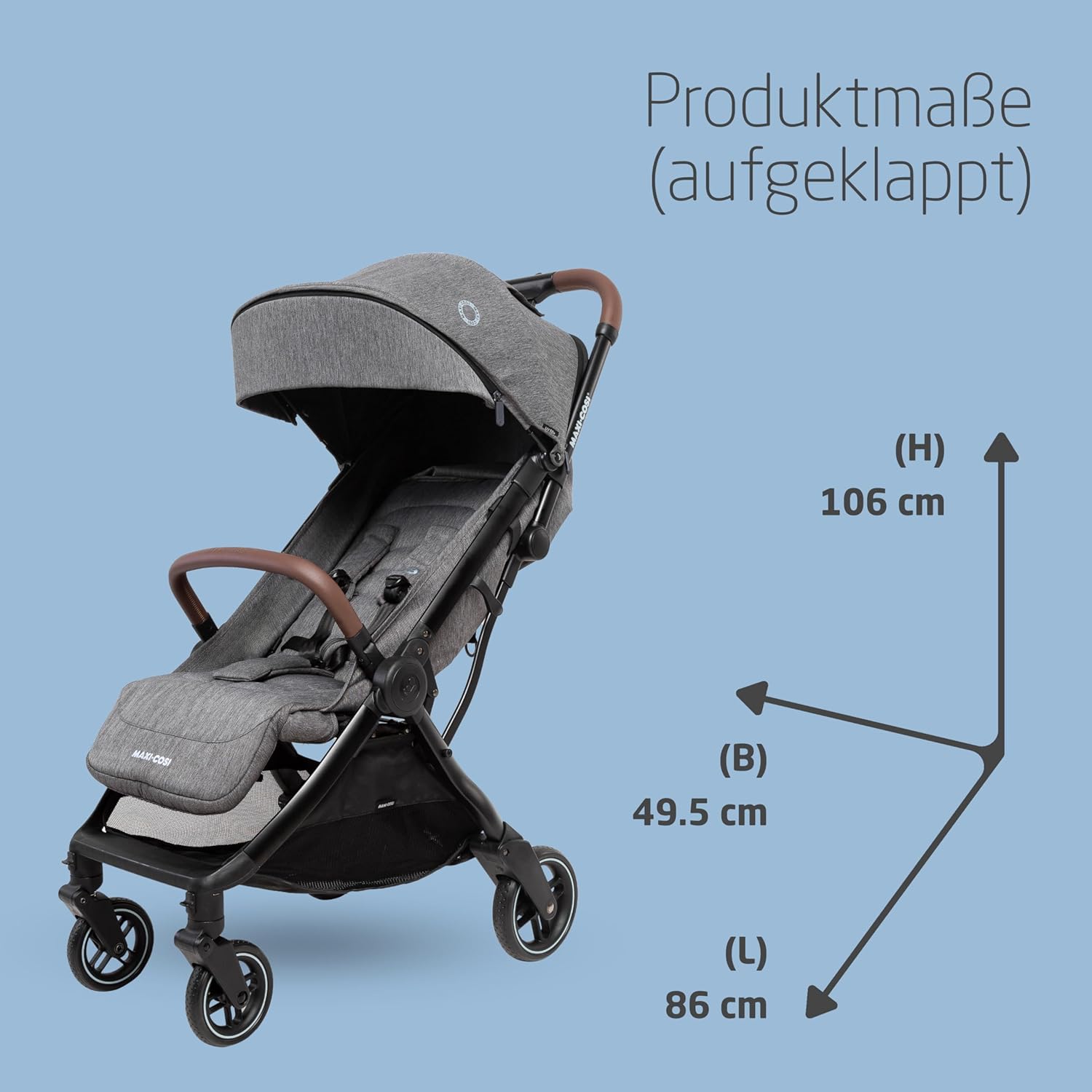 Maxi-Cosi Lara2 Baby Kinderwagen, 0–4 Jahre, 0–22 kg, federleichter, kompakter Buggy, 3 Liegepositionen, flache Liegeposition, klein zusammenklappbar, Schultergurt, Essential Graphite