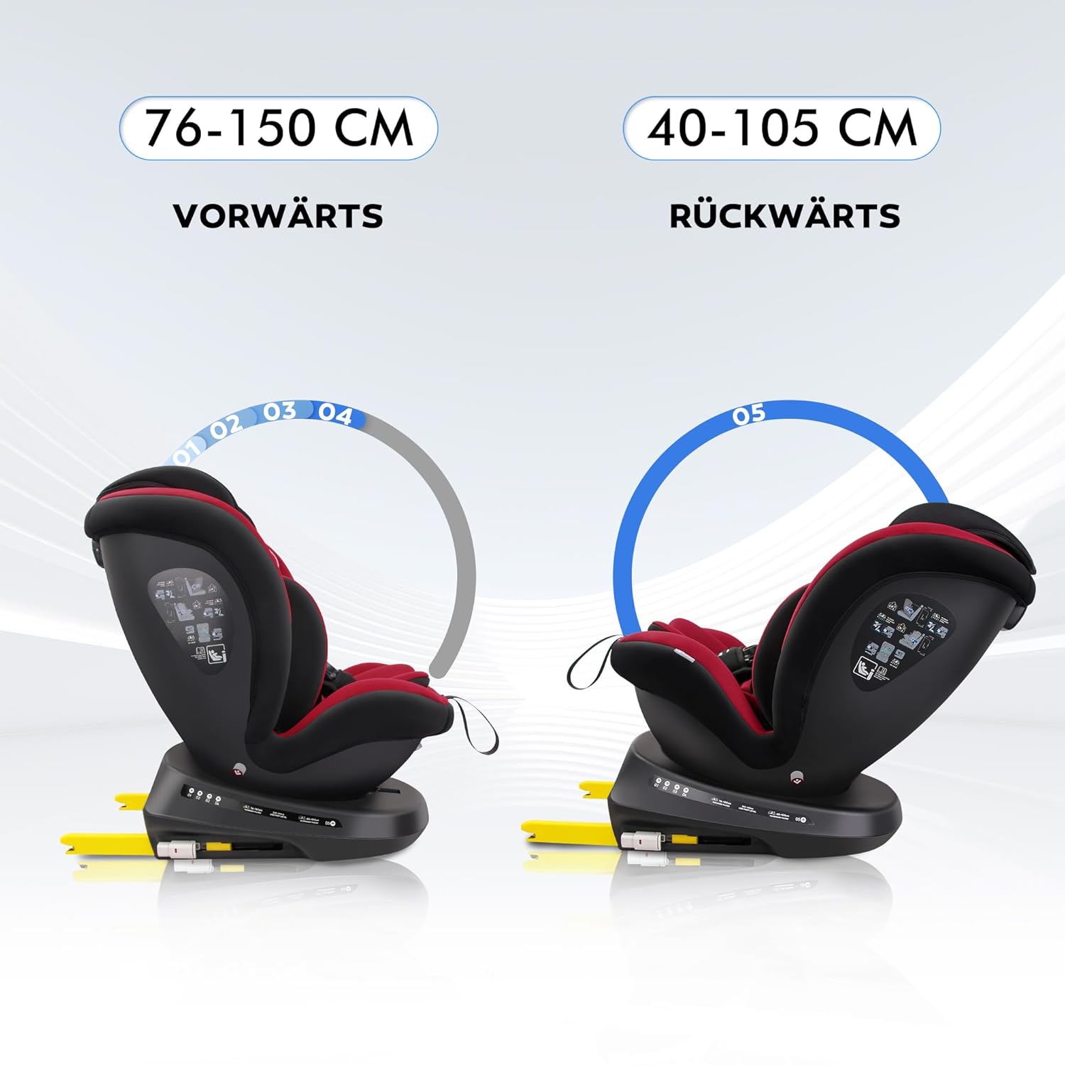 Reecle 360 Drehbar i-Size Kindersitz mit ISOFIX 40-150 cm (0-36 kg) Reboarder, ab Geburt -12 Jahre, ECE R129