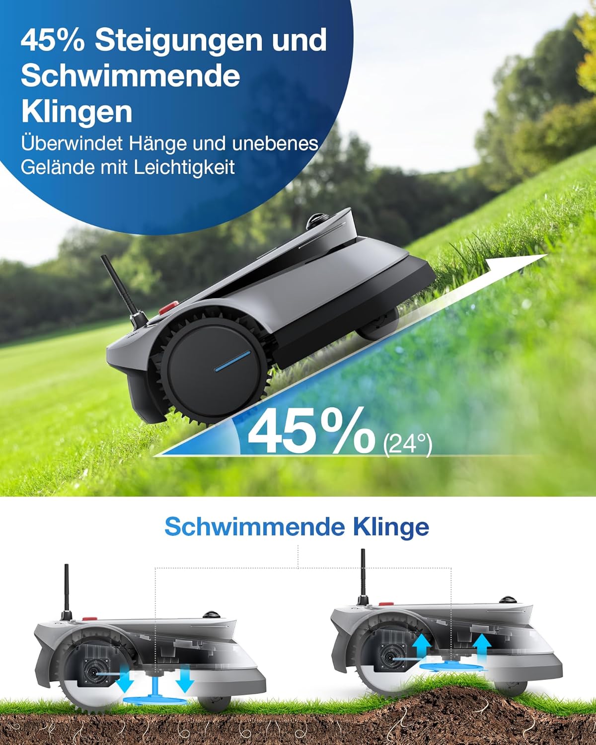 ECOVACS GOAT G1-800 Mhroboter ohne Begrenzungskabel 8003¡, Rasenmher Roboter mit TrueMapping-Multifusionslokalisierung, Hindernisvermeidung, 16-Zonen-Management, 45% Steigung, Videomanager