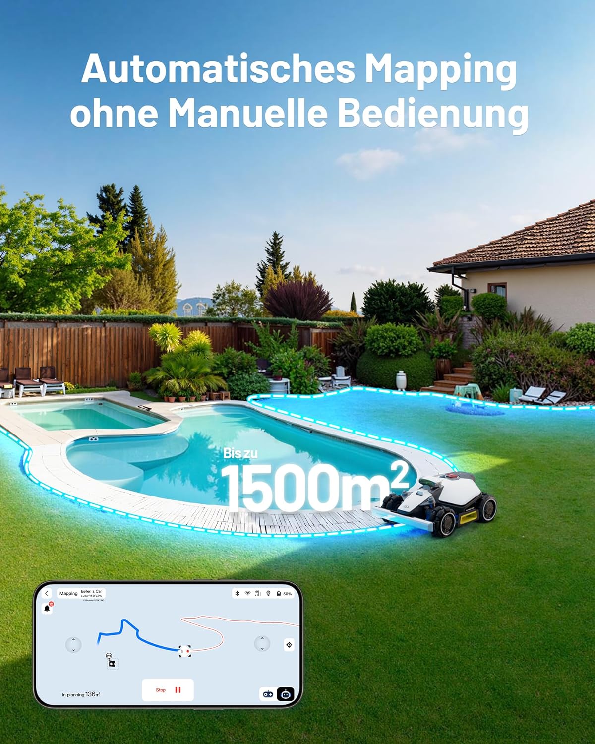Mammotion LUBA Mini AWD 800 Mähroboter – Intelligenter Allround-Rasenpflegeautomat mit 4G, Virtuellem Zaun und Offroad-Fähigkeit für bis zu 1500 m²