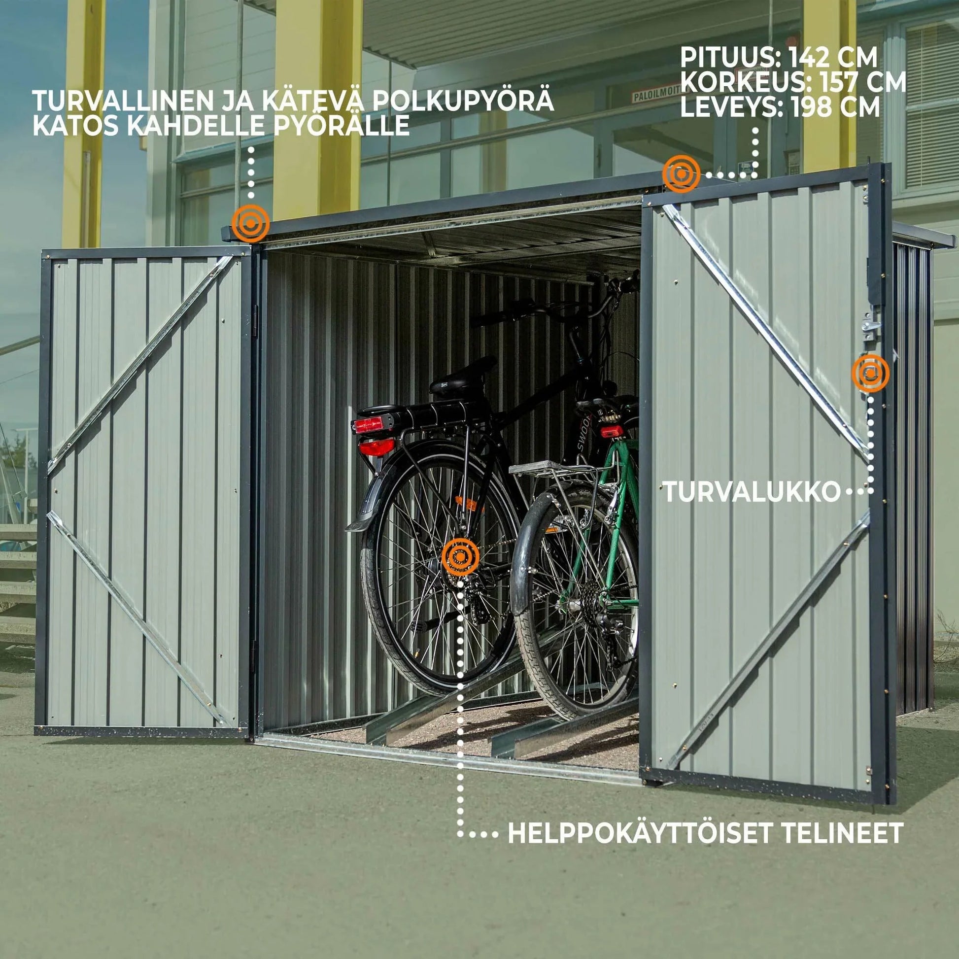 Fornorth Fahrradgarage für zwei Fahrräder 142x198x157cm, Dunkelgrau