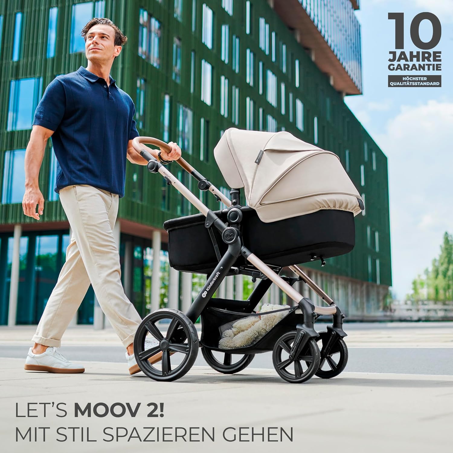 Kinderkraft MOOV2 AIR Kinderwagen 3 in 1 Kinderwagenset bis 26 kg mit Kindersitz I-SIZE 40-75 cm, Buggy Funktion, Liegeposition verstellbar, Große ausziehbare Verdeck, Aufblasbare Räder, Schwarz