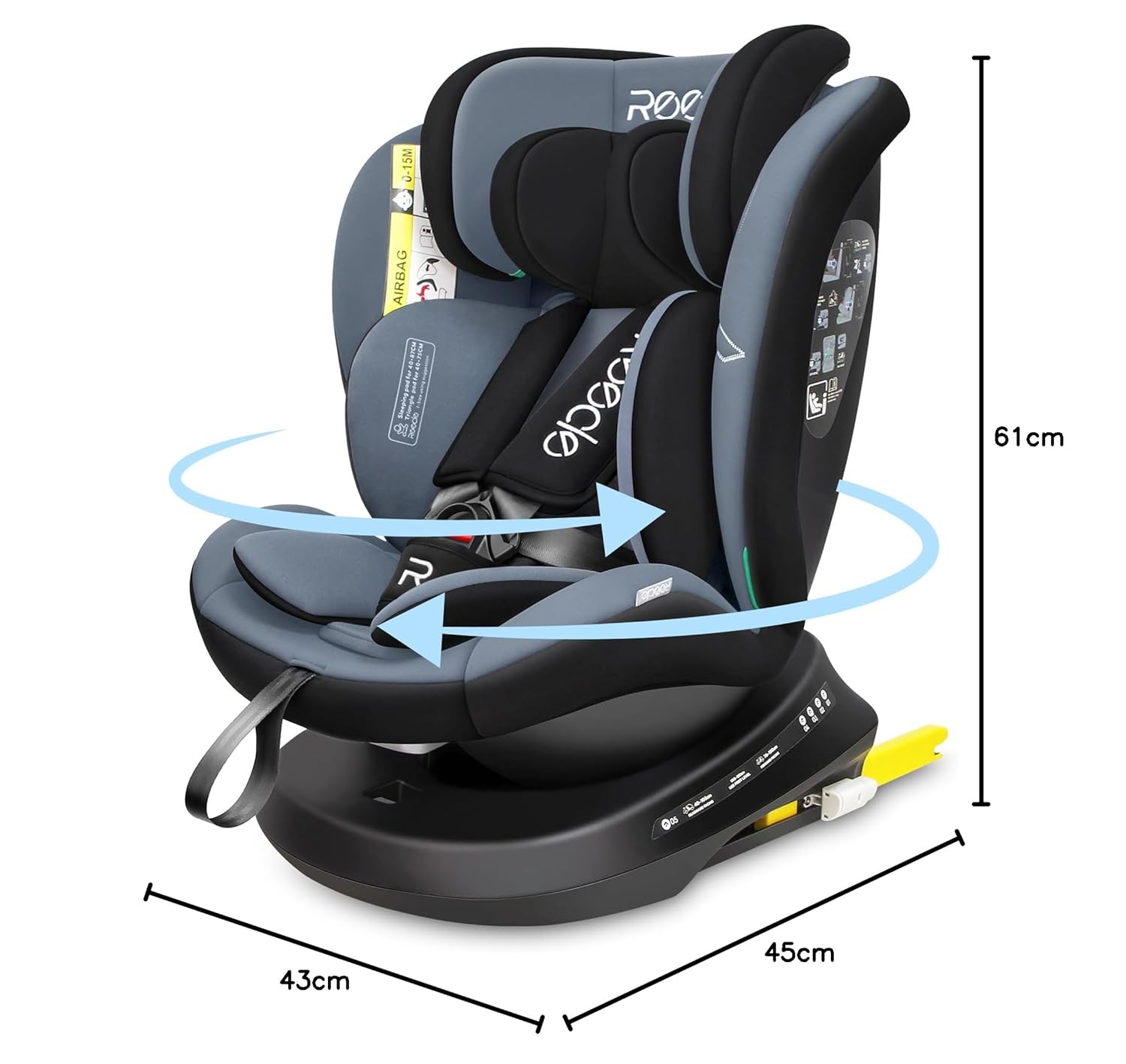 Reecle 360 Drehbar i-Size Kindersitz mit ISOFIX 40-150 cm (0-36 kg) Reboarder, ab Geburt -12 Jahre, ECE R129