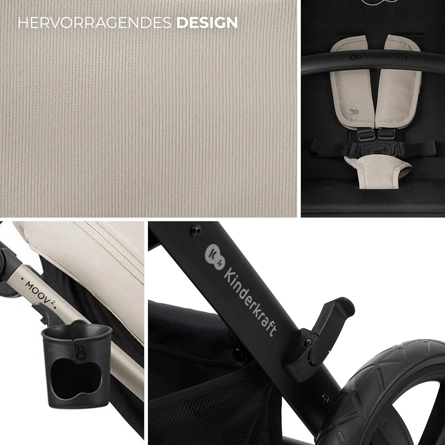 Kinderkraft MOOV2 AIR Kinderwagen 3 in 1 Kinderwagenset bis 26 kg mit Kindersitz I-SIZE 40-75 cm, Buggy Funktion, Liegeposition verstellbar, Große ausziehbare Verdeck, Aufblasbare Räder, Schwarz