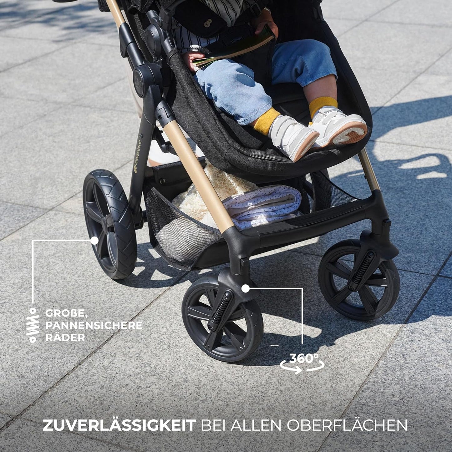 Kinderkraft MOOV2 AIR Kinderwagen 3 in 1 Kinderwagenset bis 26 kg mit Kindersitz I-SIZE 40-75 cm, Buggy Funktion, Liegeposition verstellbar, Große ausziehbare Verdeck, Aufblasbare Räder, Schwarz