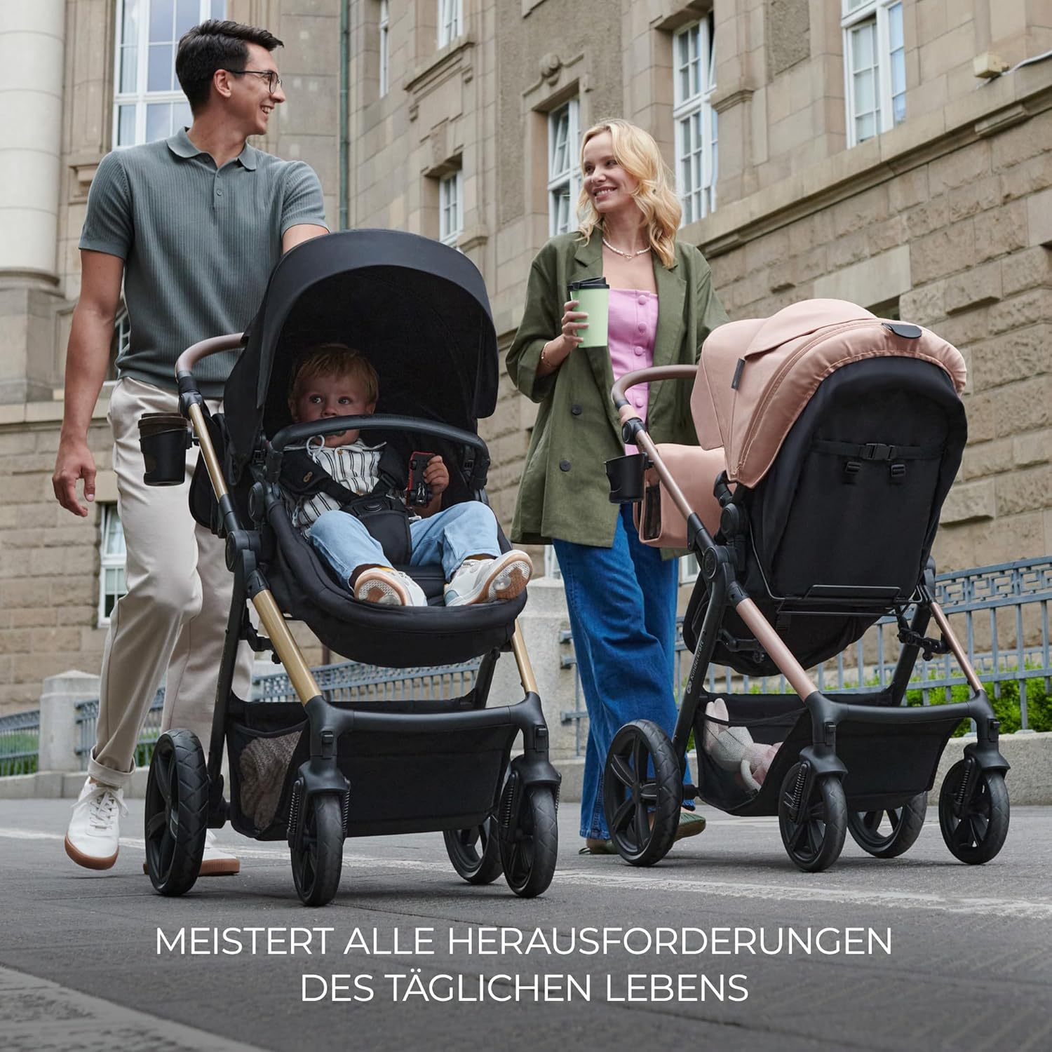 Kinderkraft MOOV2 AIR Kinderwagen 3 in 1 Kinderwagenset bis 26 kg mit Kindersitz I-SIZE 40-75 cm, Buggy Funktion, Liegeposition verstellbar, Große ausziehbare Verdeck, Aufblasbare Räder, Schwarz