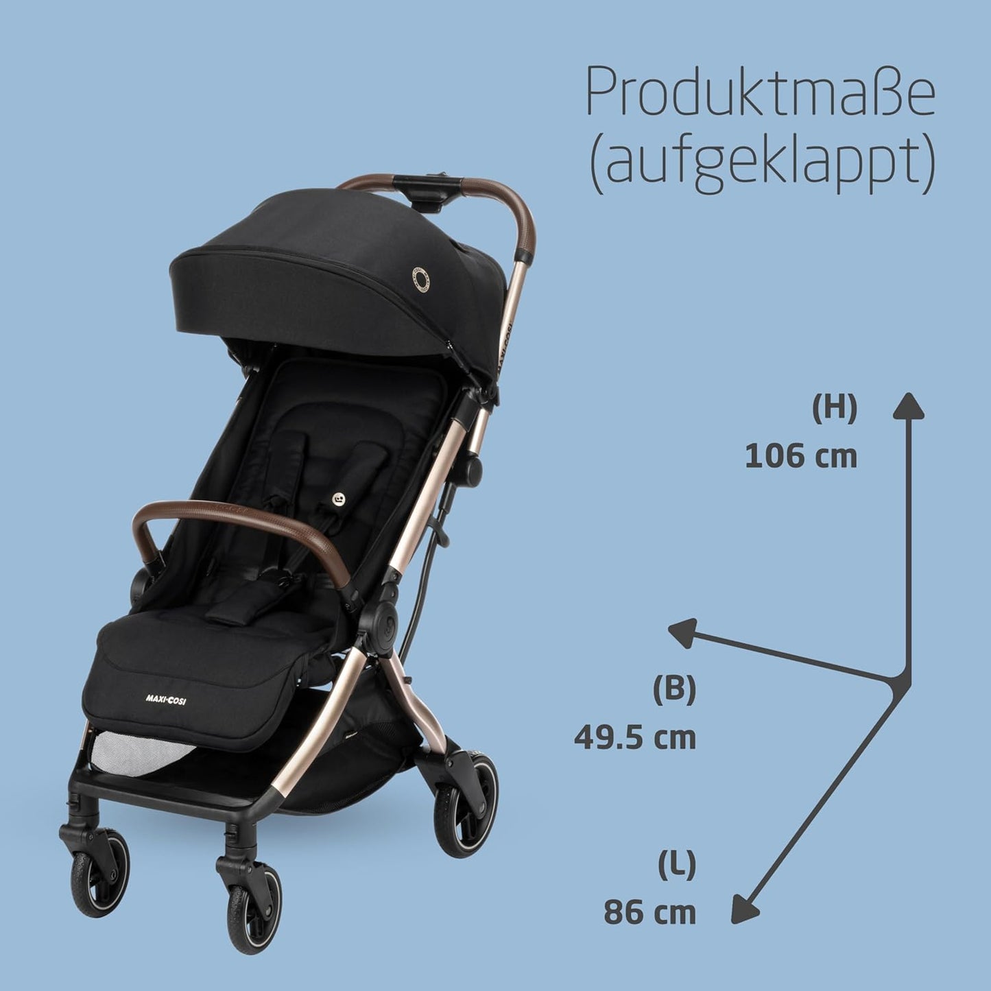 Maxi-Cosi Lara2 Baby Kinderwagen, 0–4 Jahre, 0–22 kg, federleichter, kompakter Buggy, 3 Liegepositionen, flache Liegeposition, klein zusammenklappbar, Schultergurt, Essential Graphite