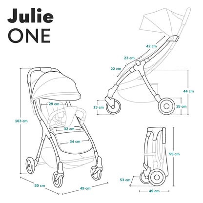 LIONELO Julie One Buggy Kinderwagen bis 22 kg, verstellbare Rückenlehne und Fußstütze, Moskitonetz, Beinwärmer, Getränkehalter und Transporttasche, zusammenklappbar