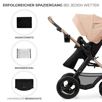 Kinderkraft MOOV2 AIR Kinderwagen 3 in 1 Kinderwagenset bis 26 kg mit Kindersitz I-SIZE 40-75 cm, Buggy Funktion, Liegeposition verstellbar, Große ausziehbare Verdeck, Aufblasbare Räder, Schwarz