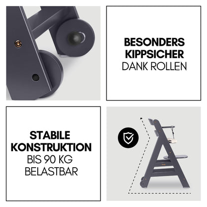 hauck Hochstuhl Beta+ Newborn Set Premium Dark Grey - Babyhochstuhl Set ab Geburt mit Neugeborenen Aufsatz Bouncer, Sitzpolster und Essbrett - Dark Grey
