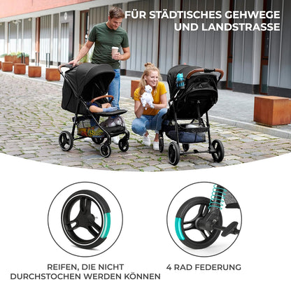 Kinderkraft GRANDE PLUS Kinderkraft buggy von Geburt bis 22 kg, Zusammenklappen mit einer Hand, Liegeposition, großes Verdeck mit Fenster, alle 4 Räder gedämpft, geräumige Sitz, Grau