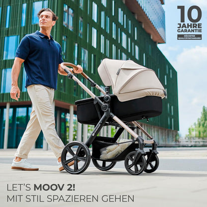 Kinderkraft MOOV2 AIR Kinderwagen 3 in 1 Kinderwagenset bis 26 kg mit Kindersitz I-SIZE 40-75 cm, Buggy Funktion, Liegeposition verstellbar, Große ausziehbare Verdeck, Aufblasbare Räder, Schwarz