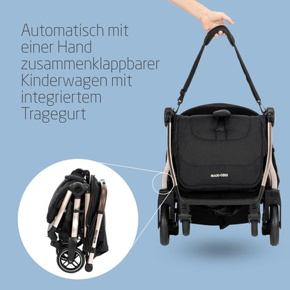 Maxi-Cosi Lara2 Baby Kinderwagen, 0–4 Jahre, 0–22 kg, federleichter, kompakter Buggy, 3 Liegepositionen, flache Liegeposition, klein zusammenklappbar, Schultergurt, Essential Graphite