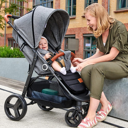 Kinderkraft GRANDE PLUS Kinderkraft buggy von Geburt bis 22 kg, Zusammenklappen mit einer Hand, Liegeposition, großes Verdeck mit Fenster, alle 4 Räder gedämpft, geräumige Sitz, Grau