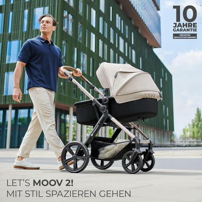 Kinderkraft MOOV2 AIR Kinderwagen 3 in 1 Kinderwagenset bis 26 kg mit Kindersitz I-SIZE 40-75 cm, Buggy Funktion, Liegeposition verstellbar, Große ausziehbare Verdeck, Aufblasbare Räder, Schwarz